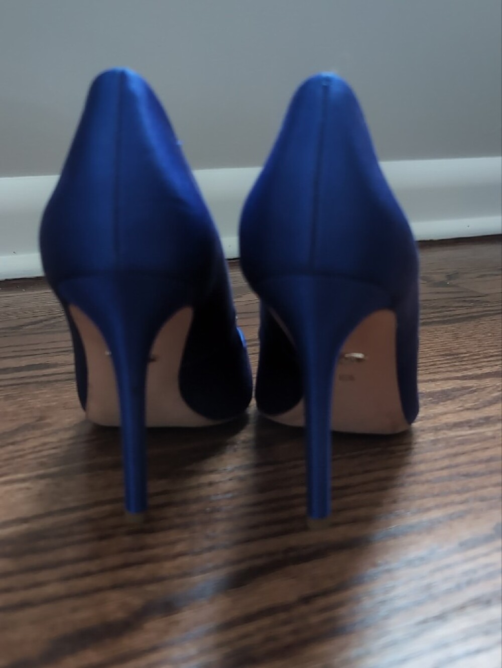 Badgley Mischka Cobalt Blue Satin Pointed-Toe Pumps with Crystal Buckles - Picture 3 of 8